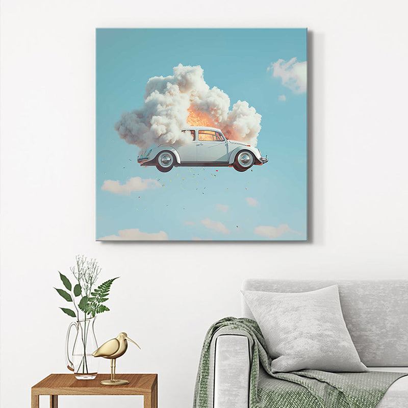 A Vintage Car In The Sky Wall Painting