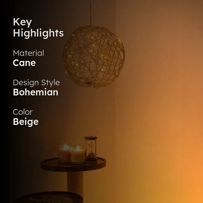 Boho Breeze Spherical Macram Cane Ceiling Lamp media 2