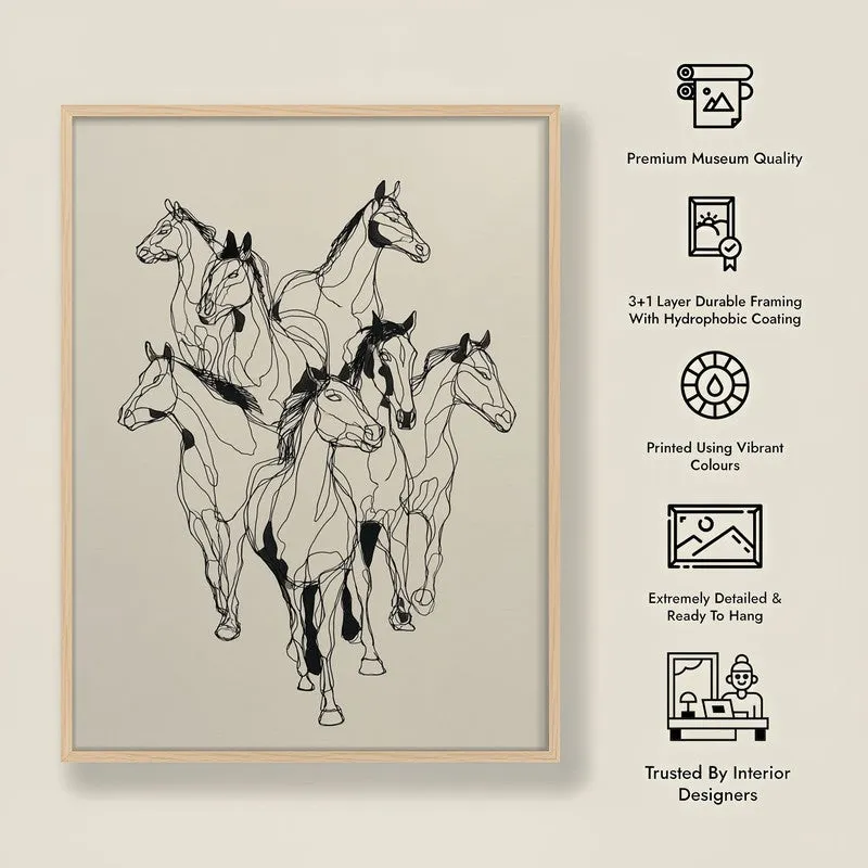Horse Rhythm Wall Painting With Brown Frame media 10