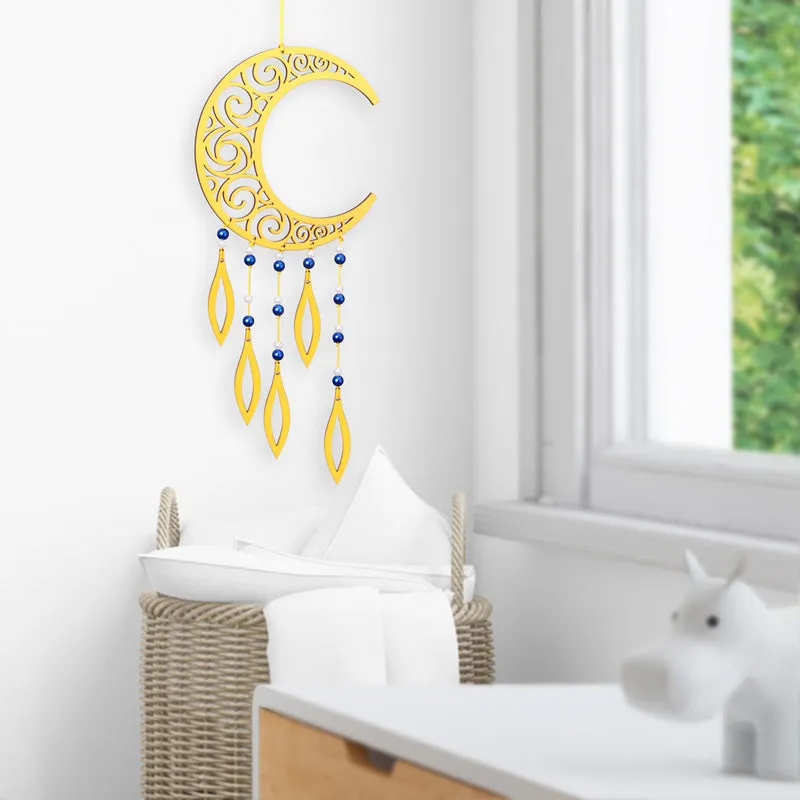 Carved Crescent Dream Catcher - Yellow media 1