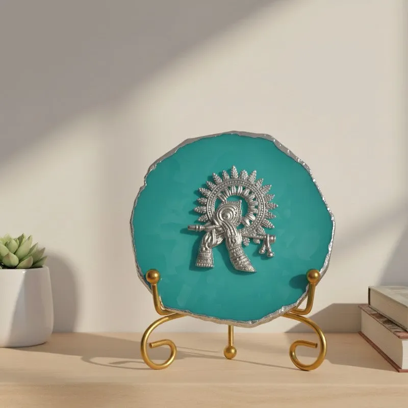 Divine Murli Aura Agate Showpiece With Stand - Blue & Gold media 4