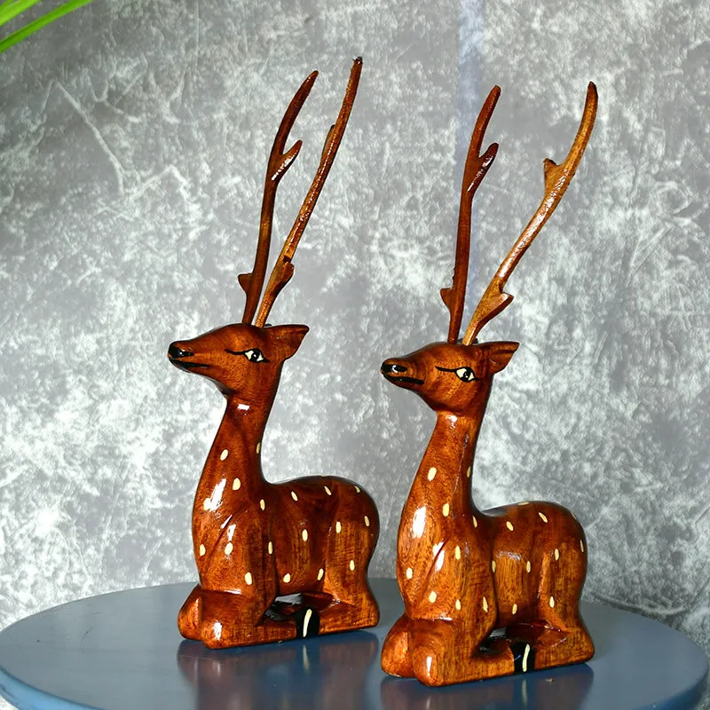 Timber Stags Wood Showpiece - Set Of Two media 5