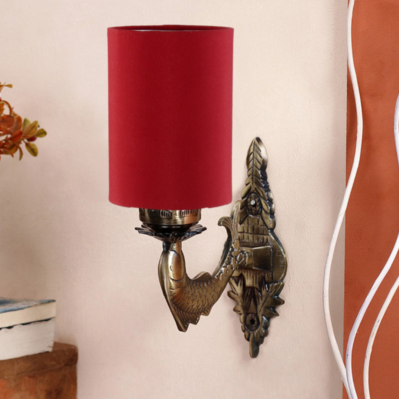 Ziada Stiva Cylindrical Fabric & Metal Wall Lamp - Red media 3