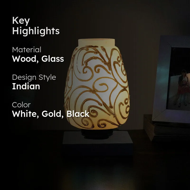 Lunellea Glass Wooden Table Lamp With Base - White & Gold media 2