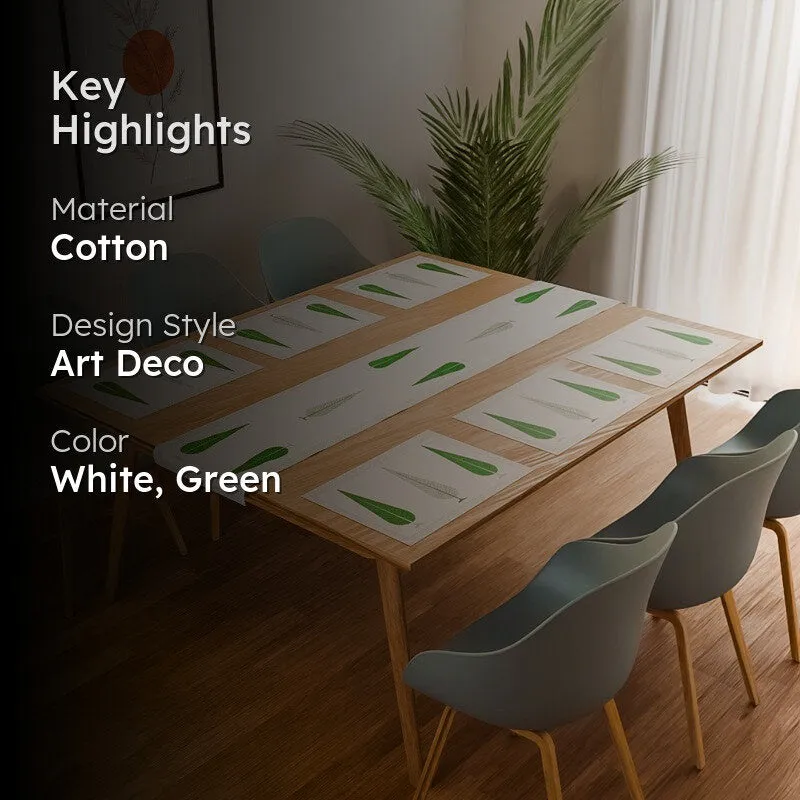 Tropical Leaf Cotton Table Linen Set (Green) - Seven Piece Set media 2