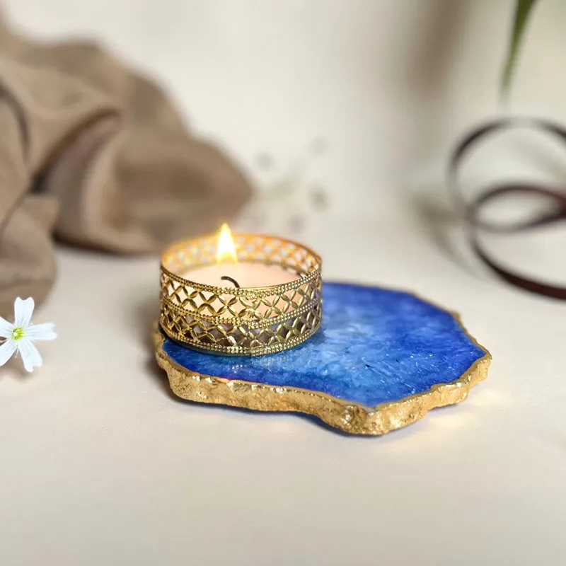 Niema Handcrafted Agate Tealight Candle Holder - Blue media 3