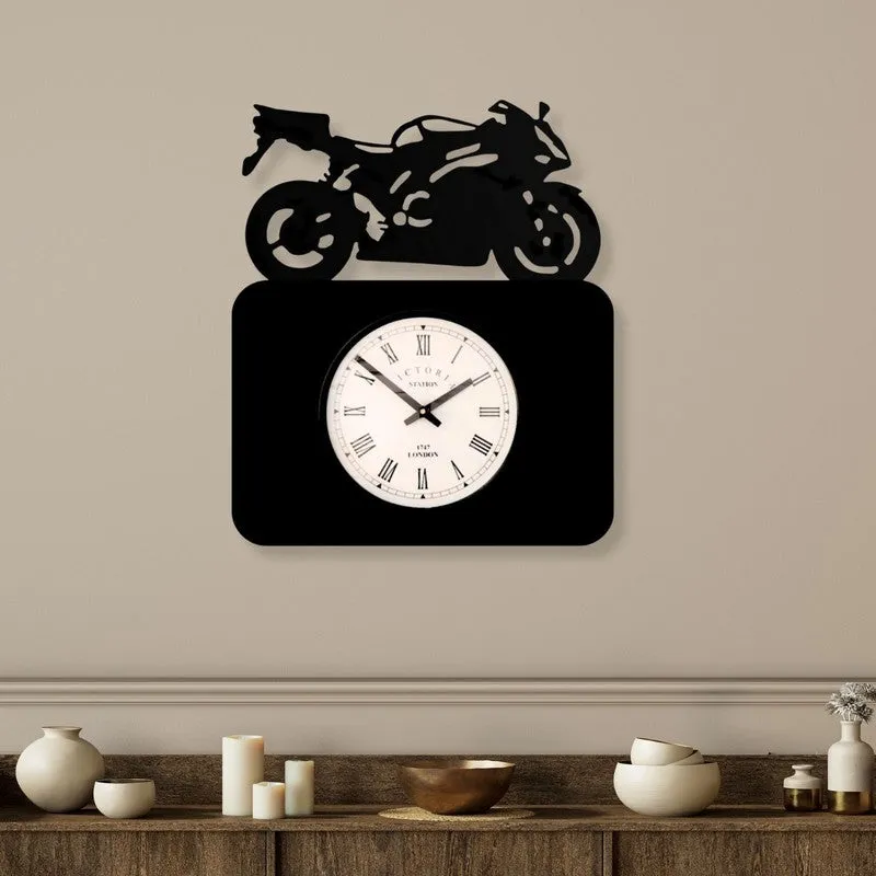 Motorbike Steel Analog Wall Clock - Black media 1