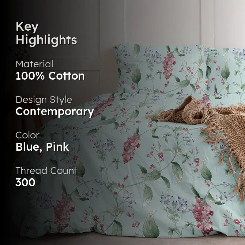 Aqua floral duvet cover shown in a bedroom setting.