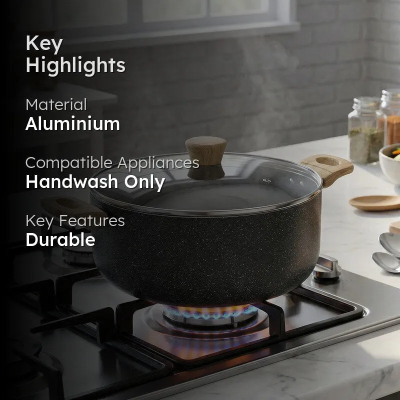 Bergner Terra Black Induction Safe Non-Stick Cooking Pot With Lid - 24 cm/5000 mL media 2