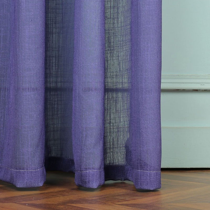 Ombrina Linen Texture Sheer Curtain (Violet) - Set Of Two media 7