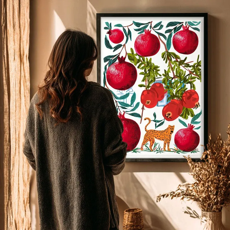 Pomoria Pomegranate Garden Illustration Canvas Wall Painting With Black Frame media 4