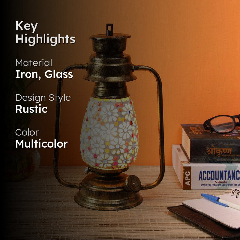 Admya Mosaic Lantern Iron & Glass Table Lamp - Multicolor media 2