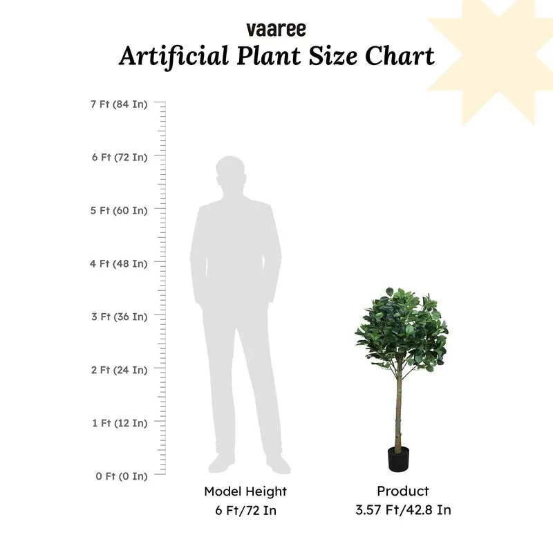 Artificial green topiary plant shown beside a human height comparison silhouette
