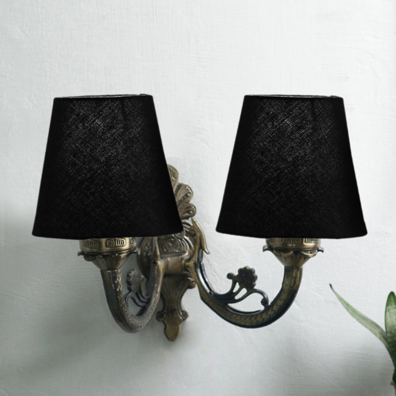 Vintage Conical Duo Fabric & Metal Wall Lamp - Black media 4