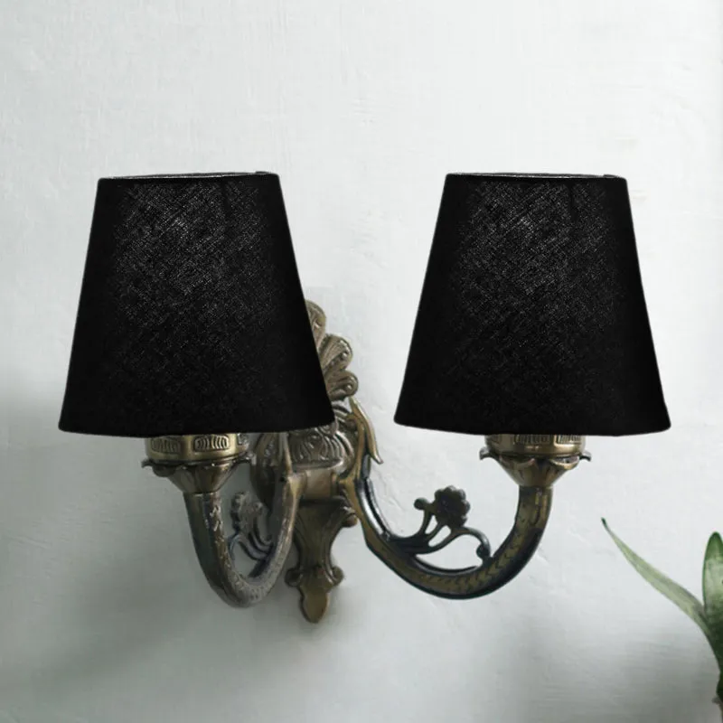 Vintage Conical Duo Fabric & Metal Wall Lamp - Black media 4