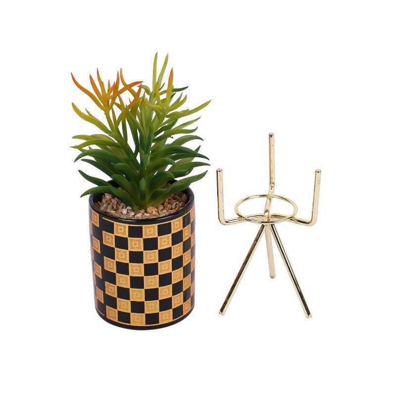Faux Euphorbia In Checkered Pot With Tripod - 29.5 cms media 3