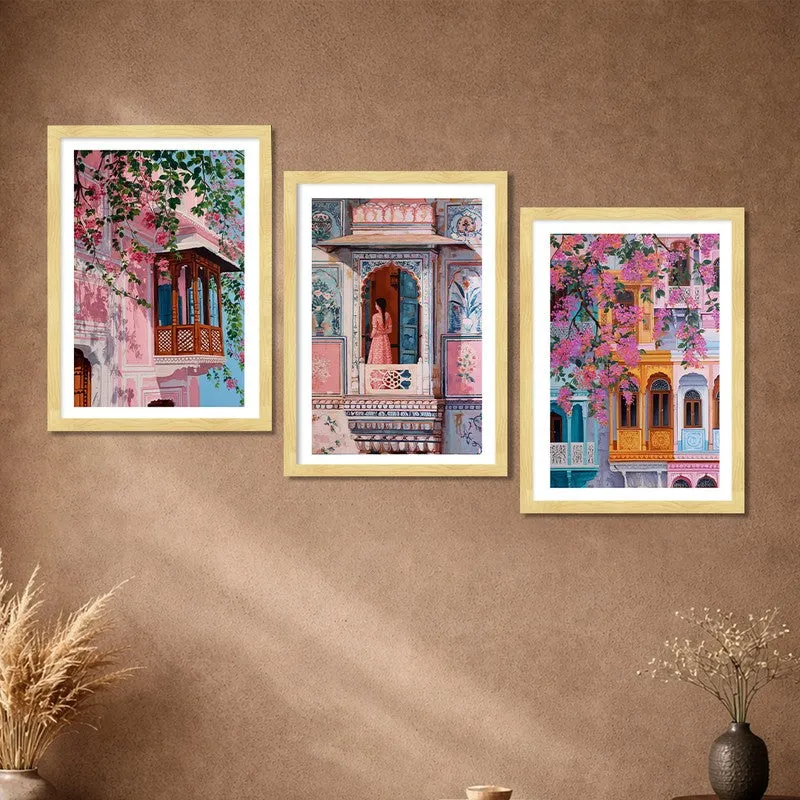 Jaipur Heritage Paper Wall Painting With Frame - Set Of Three media 5