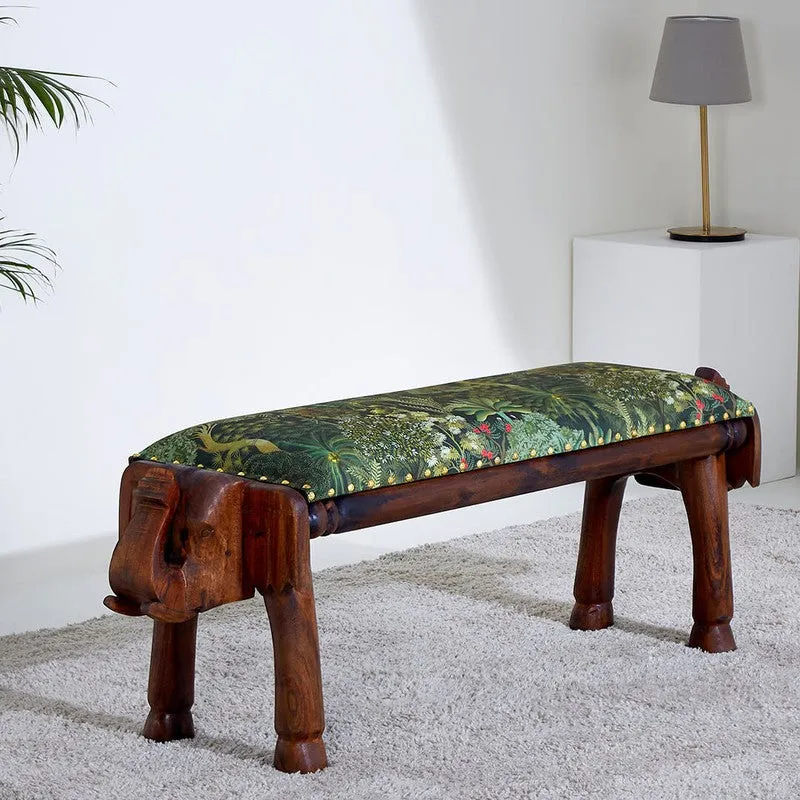 India Circus Acacia Wood Garden of Grace Wooden Elephant Bench media 1