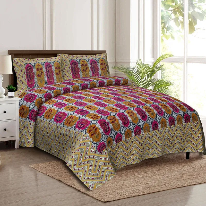 Floraum Cotton Bedsheet (Pink,Beige) - 240 TC media 3