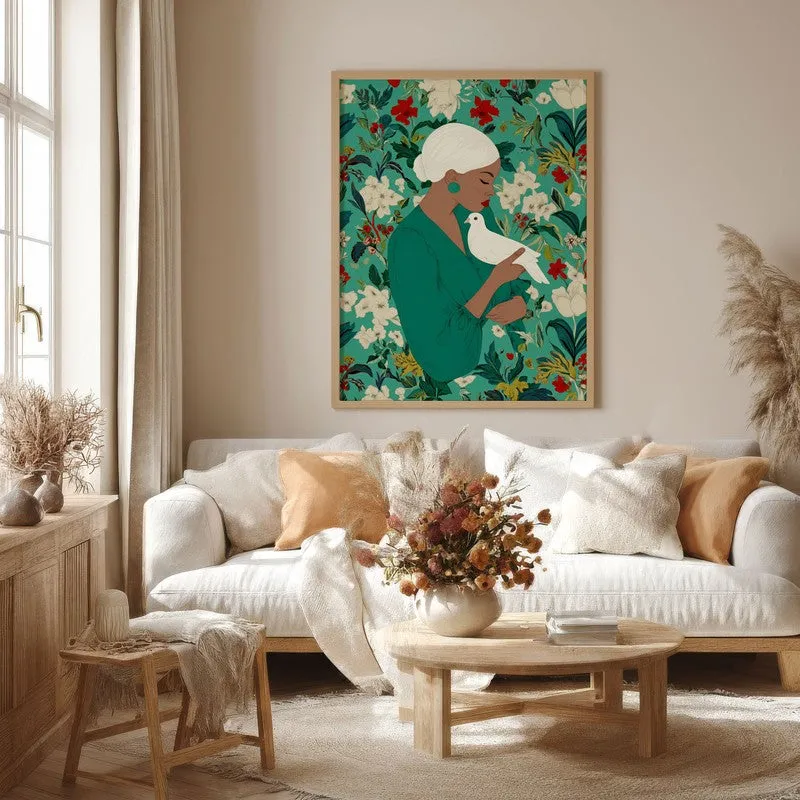 The Doves Whisper Canvas Wall Painting - Brown Frame media 4