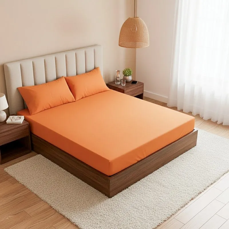 Baria Solid Cotton Bedsheet (Ochre) - 200 TC media 1