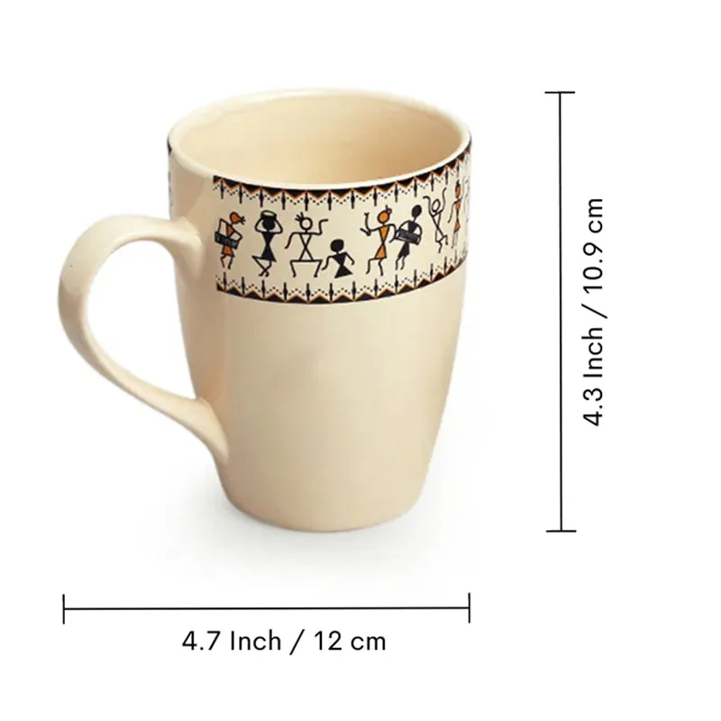 Warli Ceramic Coffee Mug (300 mL Each) - Three Piece Set media 7