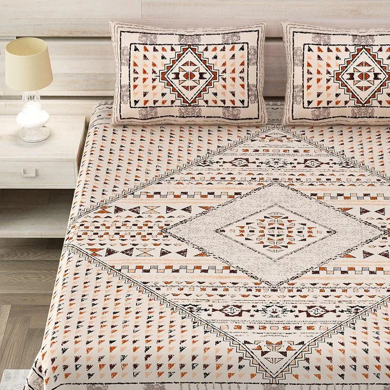 Gemin Printed Cotton Bedsheet (Beige) - 160 TC media 3