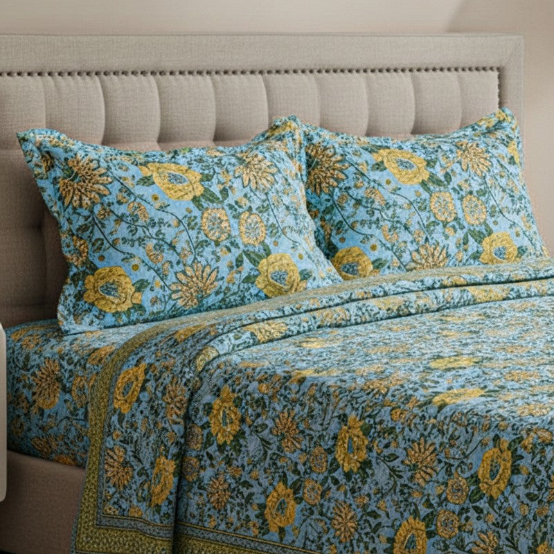 Alderidge Floral Printed Cotton Bedsheet (Yellow) - 120 TC media 3