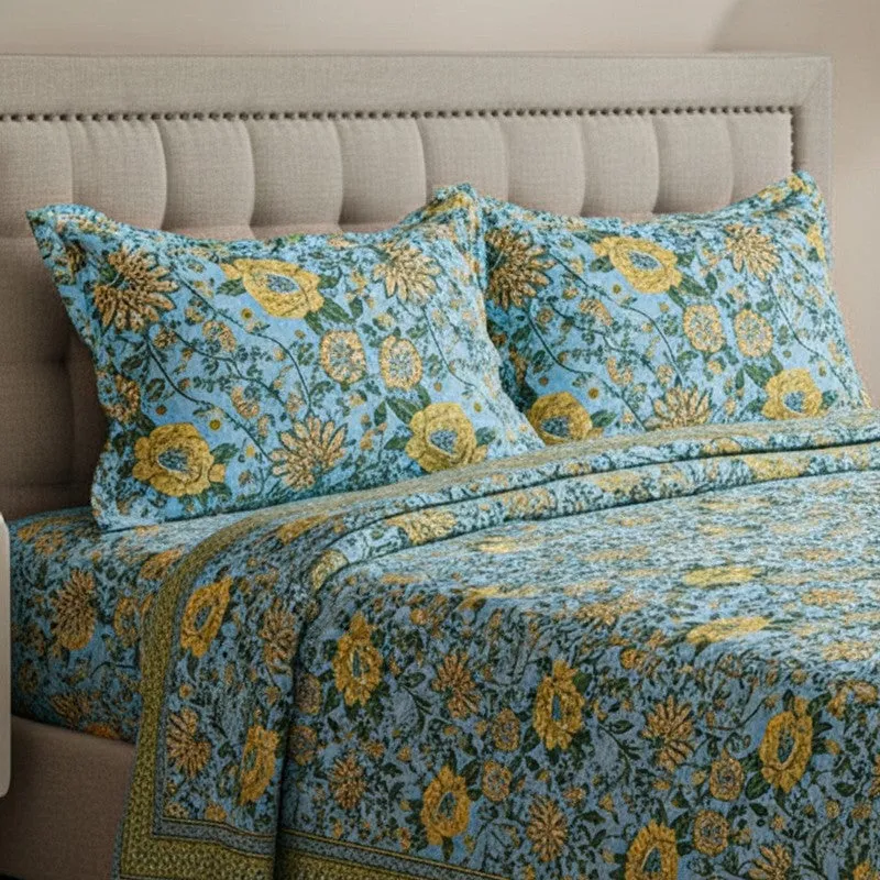 Alderidge Floral Printed Cotton Bedsheet (Yellow) - 120 TC media 3