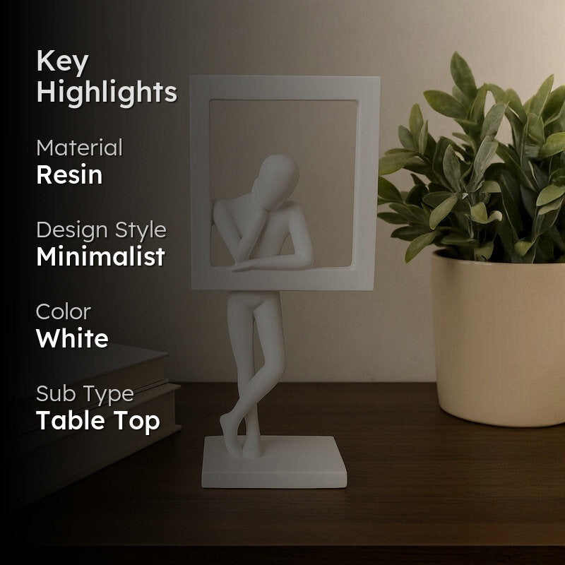 Silent Thoughts Modern Art Resin Sculpture Showpiece - White media 2