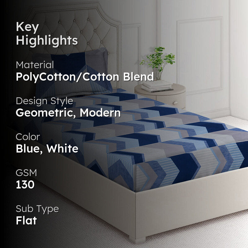 Chevron Ocean Geometric Bedsheet - 130 GSM media 2