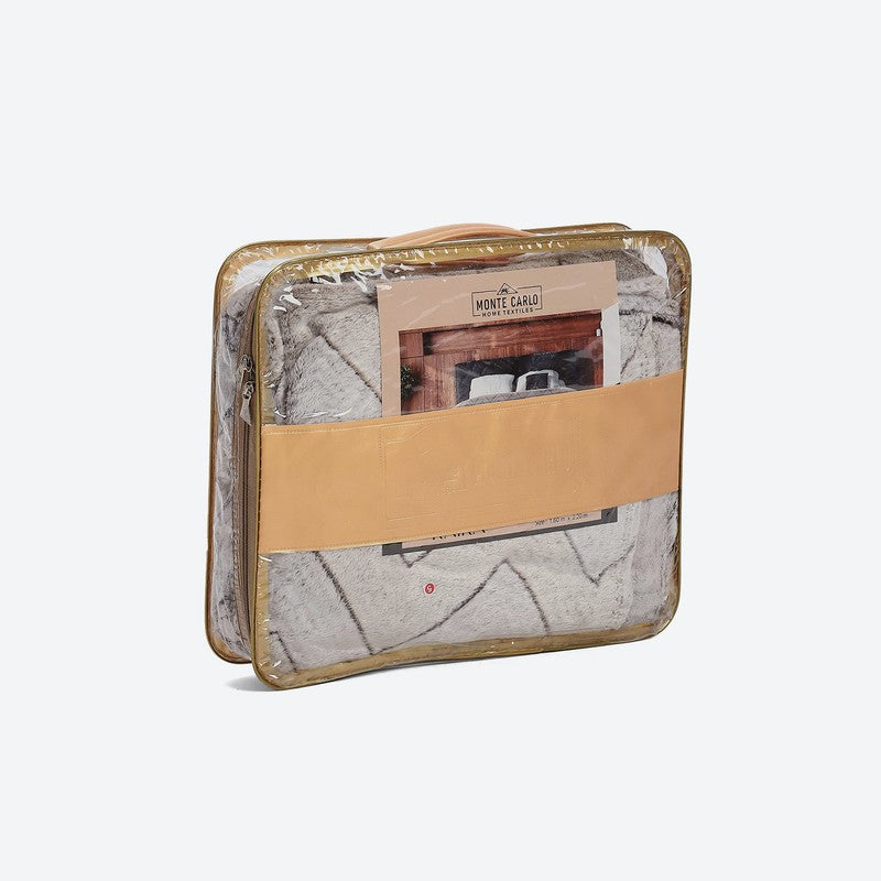 Monte Carlo Chevra Zigzag Print Polyester Blanket (Beige) - 300 GSM media 7