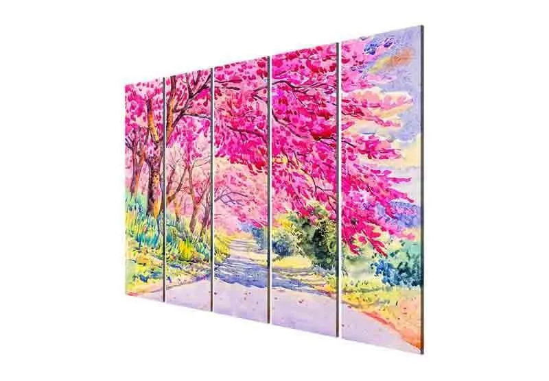 Pink Blossom Pathway Canvas Wall Art - Five Piece Set media 5