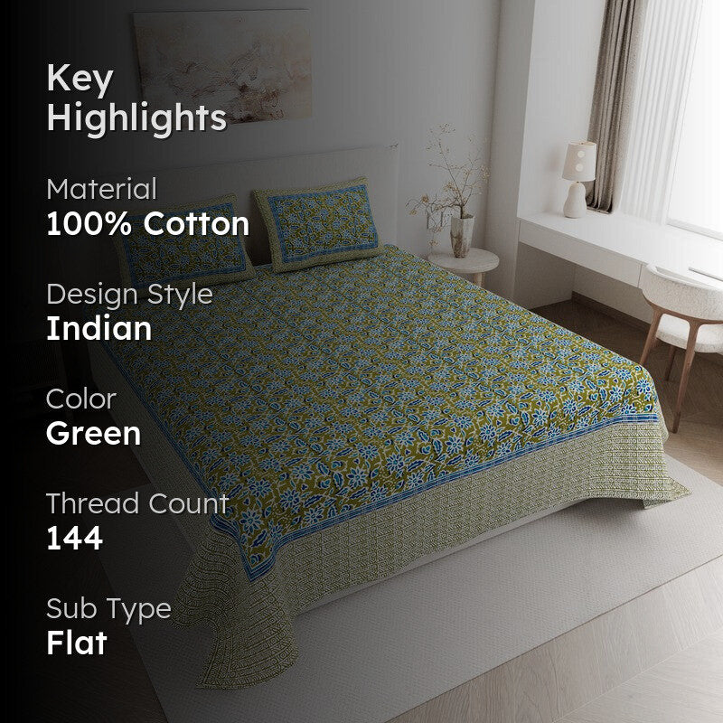 PlushRest Cotton Bedsheet (Green) - 144 TC media 2