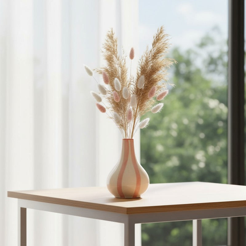 Waveon Ceramic Flower Vase - White,Pink media 7