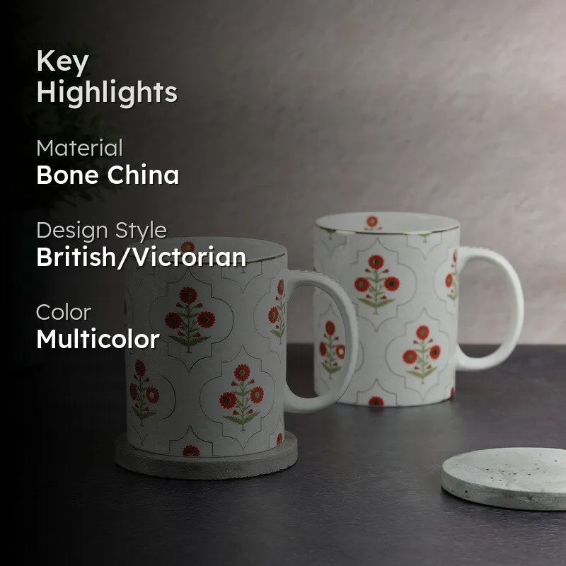India Circus Grey Poppy Flower Mug (360 mL Each) - Set Of Two media 2