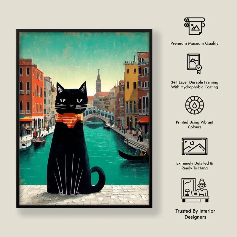 Black Muse Cat Wall Painting With Frame media 9