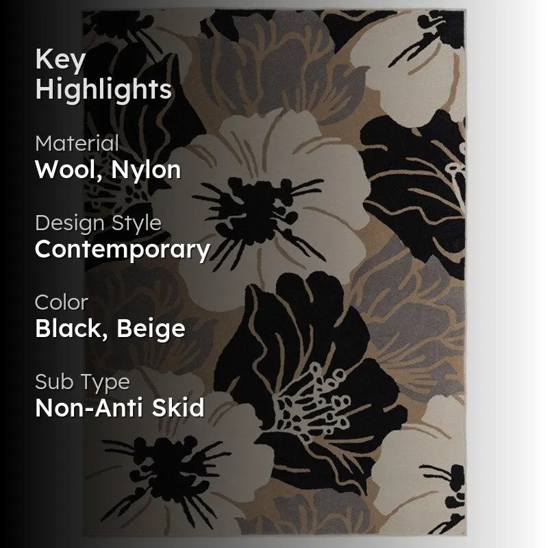 Anrion Hand Tufted Floral Wool & Nylon Carpet - Black media 2