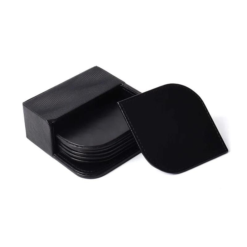 Veltrix Faux Leather Coaster (Black) - Seven Piece Set media 7