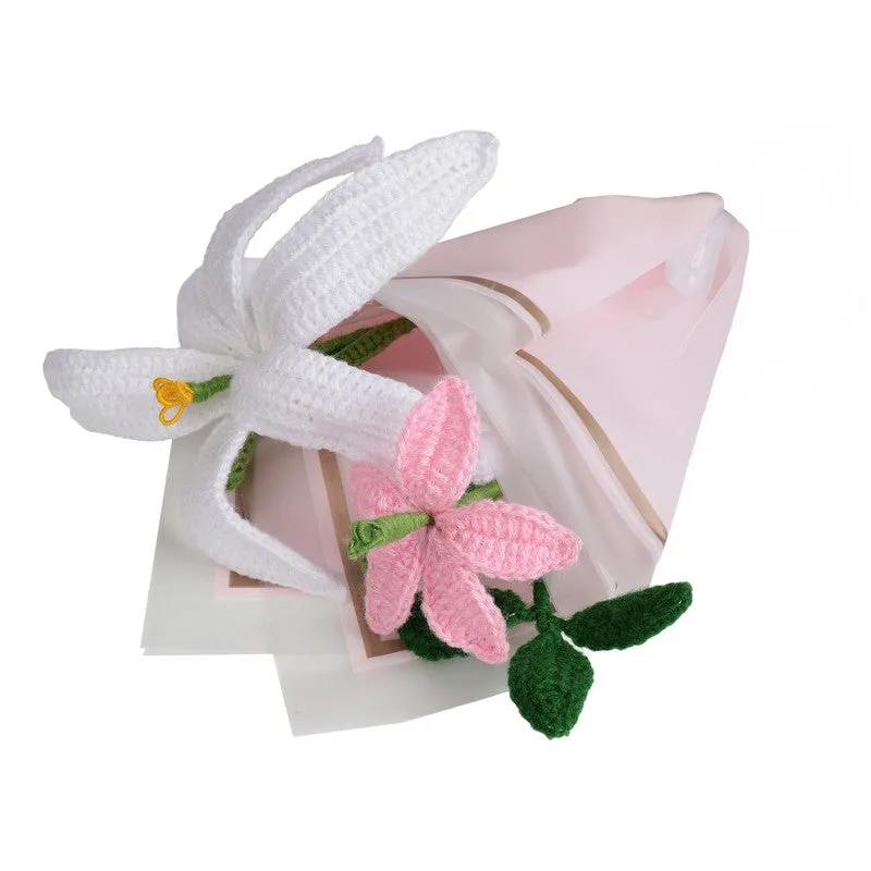 Crochet Handmade Wool Tulip Bouquet (Multicolor) - Set Of Two media 3