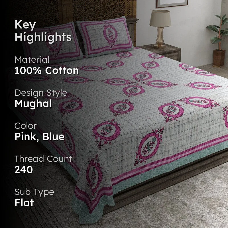 Royalza Cotton Bedsheet (Pink,Blue) - 240 TC media 2