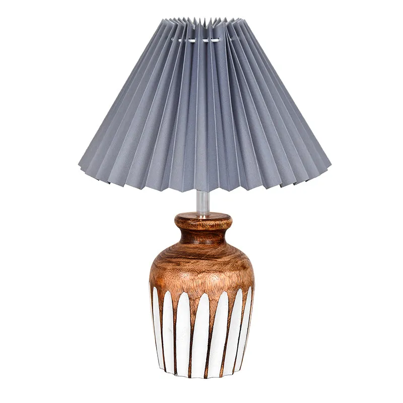 French Pleat Urn Wooden Table Lamp - Grey,Brown,White media 3