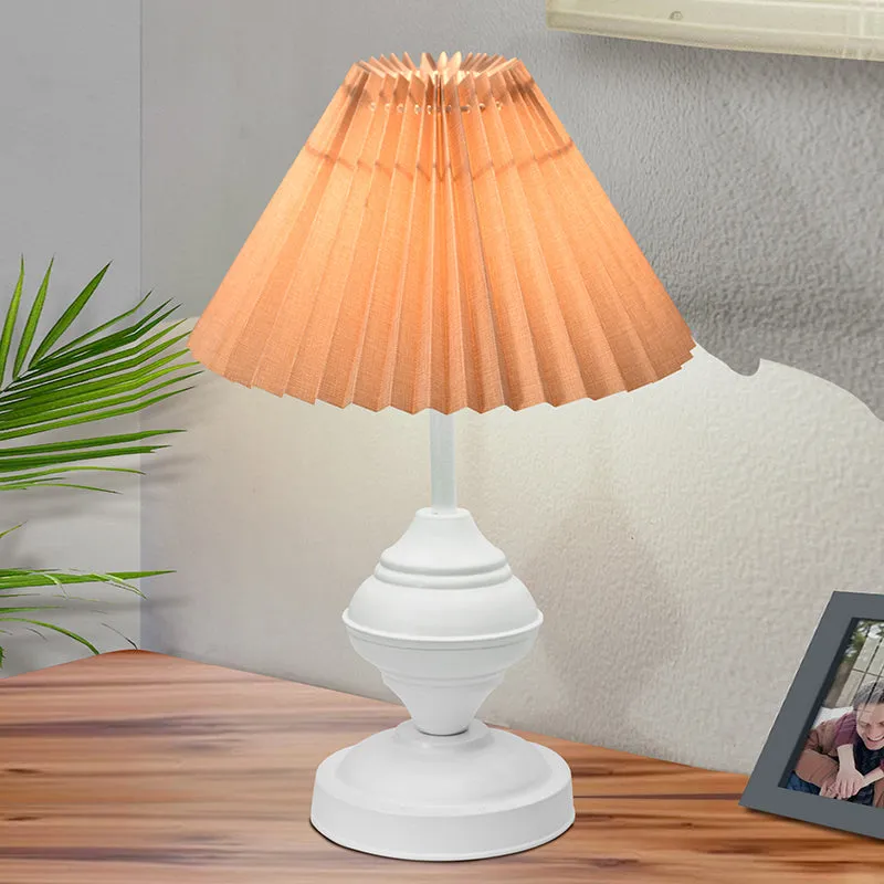 French Pleat Orbin Metal Table Lamp - Beige,White media 1