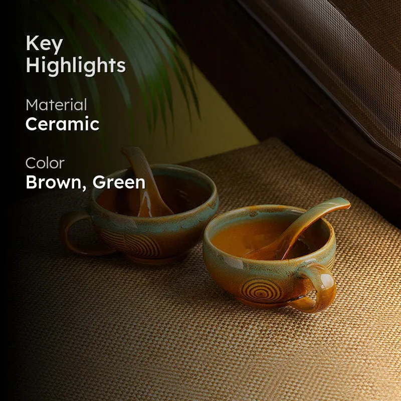Kalika Handglazed Ceramic Soup Bowl With Spoon (Beige/320 mL) - Four Piece Set media 2