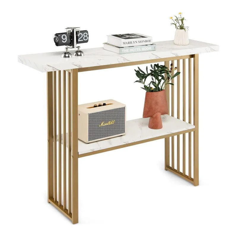 Metal Console Table with Marble Top - Large media 4