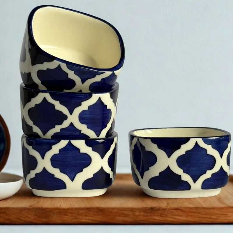 lanix Ceramic Dip Bowls (Blue,White ,50 mL Each) - Set Of Four media 1