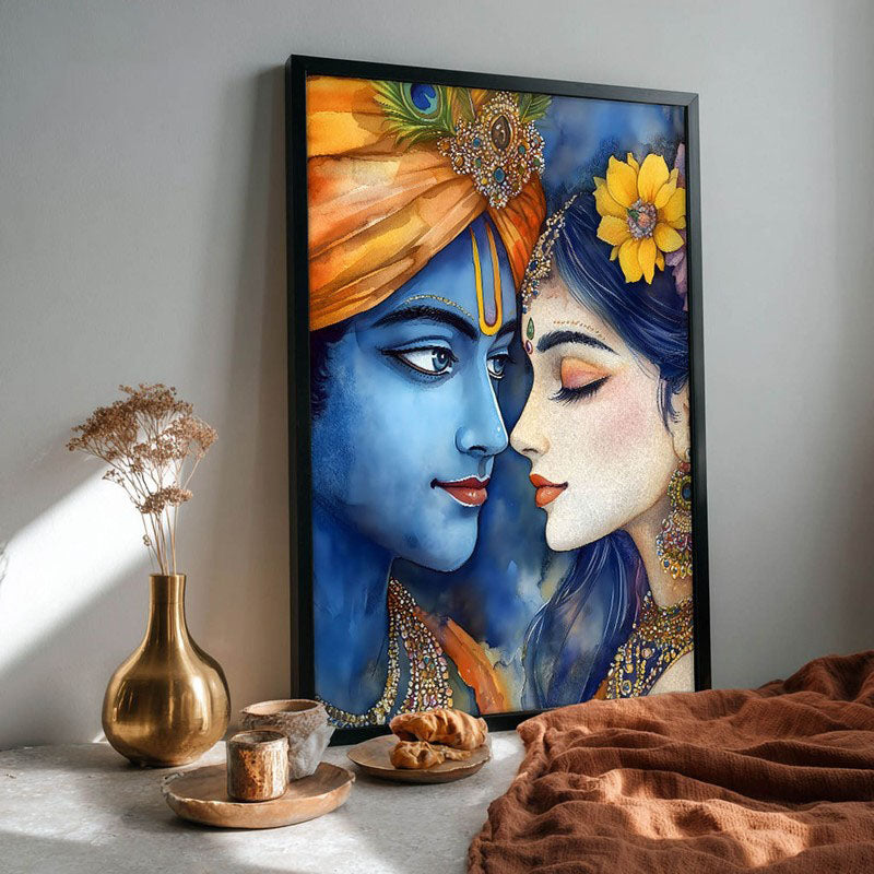 Vrindavan's Heart Spiritual Archival Paper Wall Painting With Frame - Black media 4
