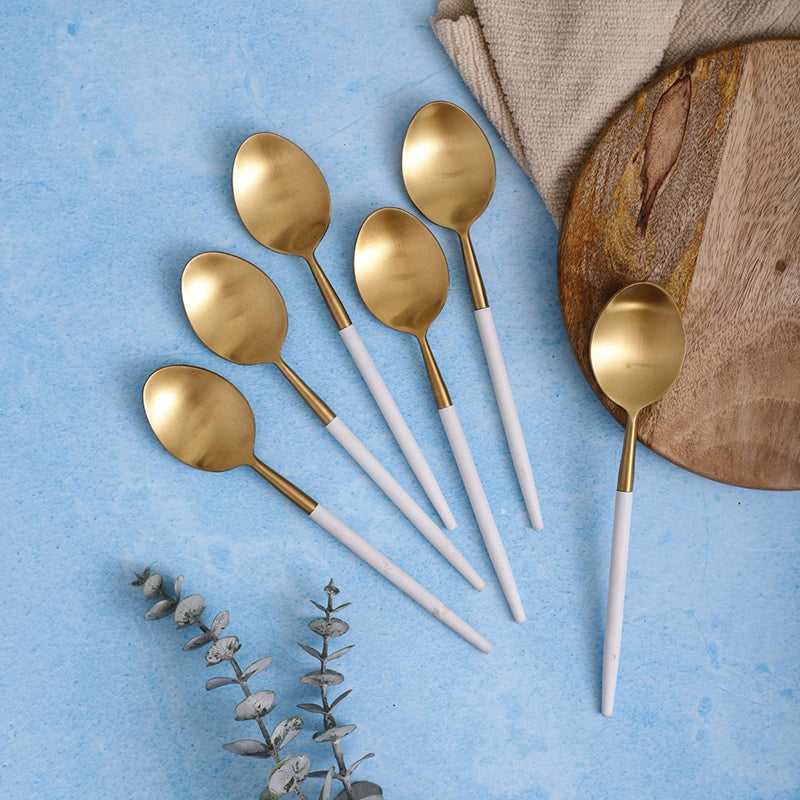 Stirling Spoon Set (Gold & White) - Set Of Six