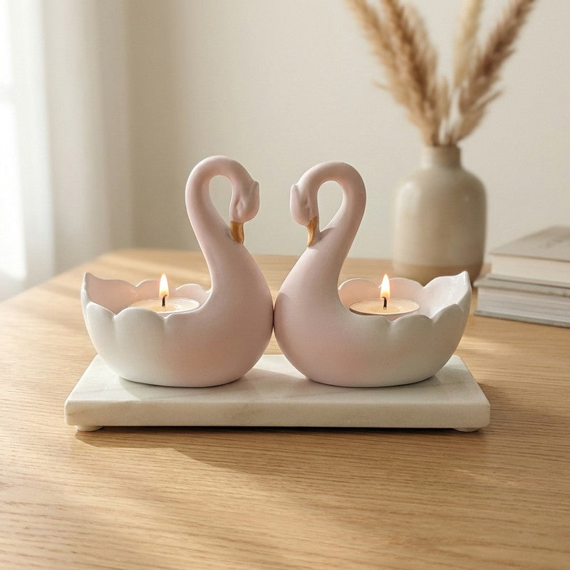 Swan Pair Resin Tea Light Candle Holder