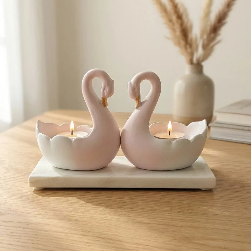 Swan Pair Resin Tea Light Candle Holder media 1